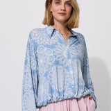 SHIRT ROMANTIC folk cut-outs print blue