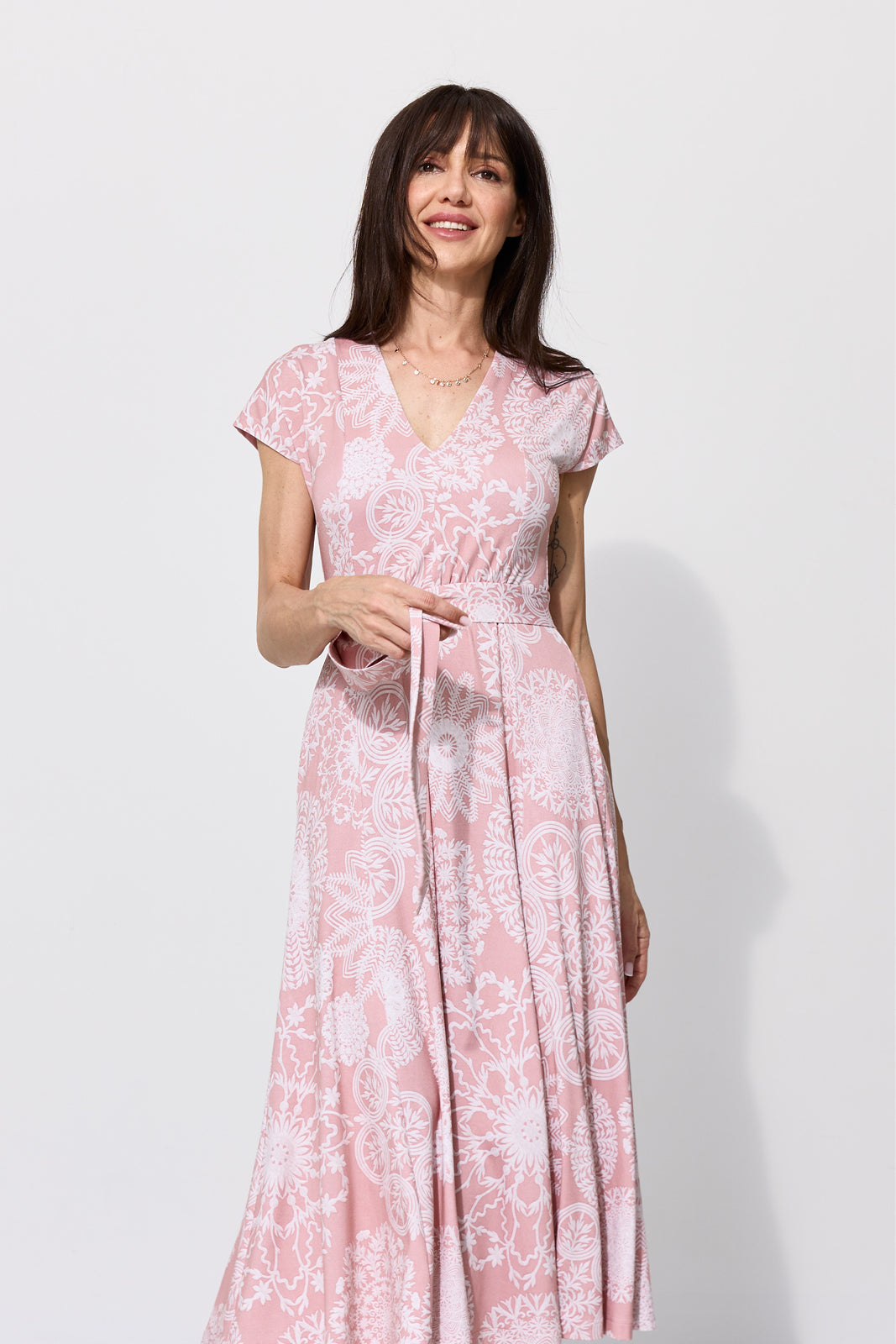 Dress TOSKANIA folk cut-out print pink