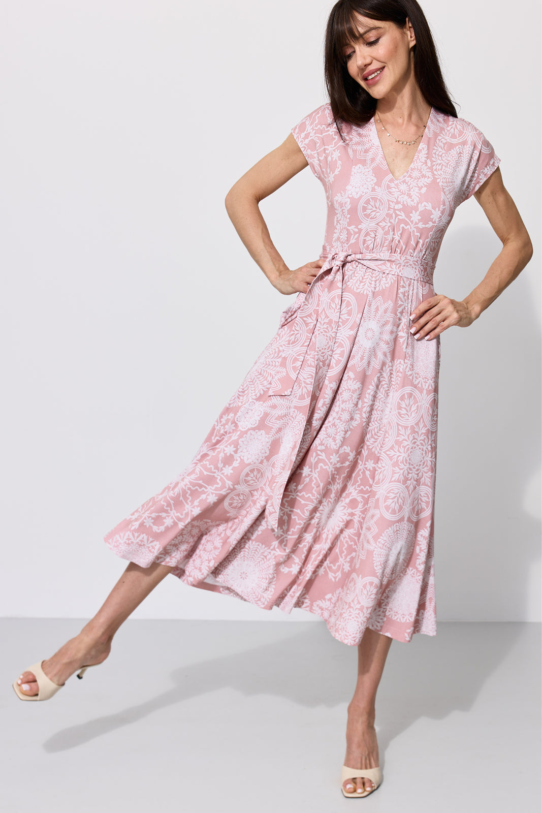 Dress TOSKANIA folk cut-out print pink