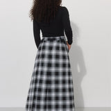 SPÓDNICA GARNITUROWA MAXI krata czarno-biała