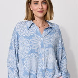 SHIRT ROMANTIC folk cut-outs print blue