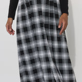 SPÓDNICA GARNITUROWA MAXI krata czarno-biała