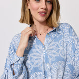 SHIRT ROMANTIC folk cut-outs print blue