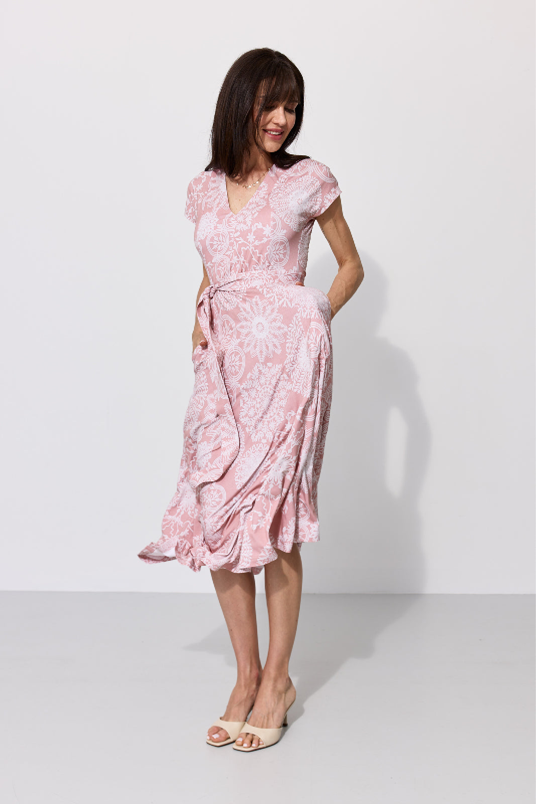 Dress TOSKANIA folk cut-out print pink