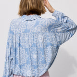 SHIRT ROMANTIC folk cut-outs print blue