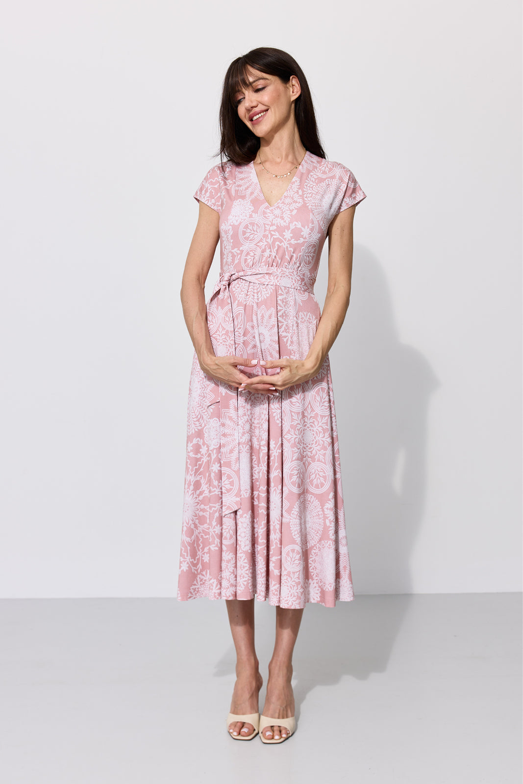Dress TOSKANIA folk cut-out print pink