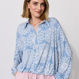 SHIRT ROMANTIC folk cut-outs print blue