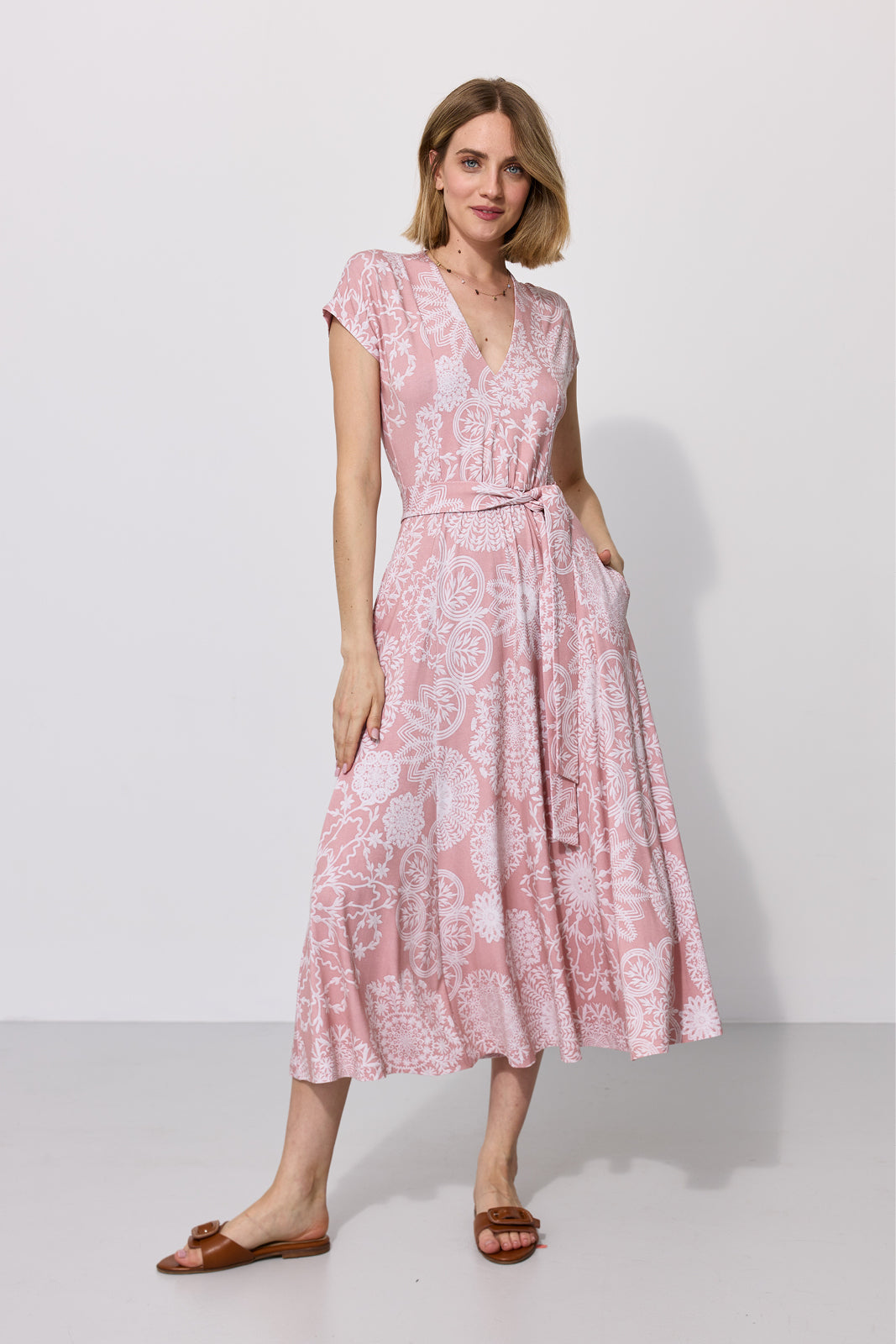 Dress TOSKANIA folk cut-out print pink