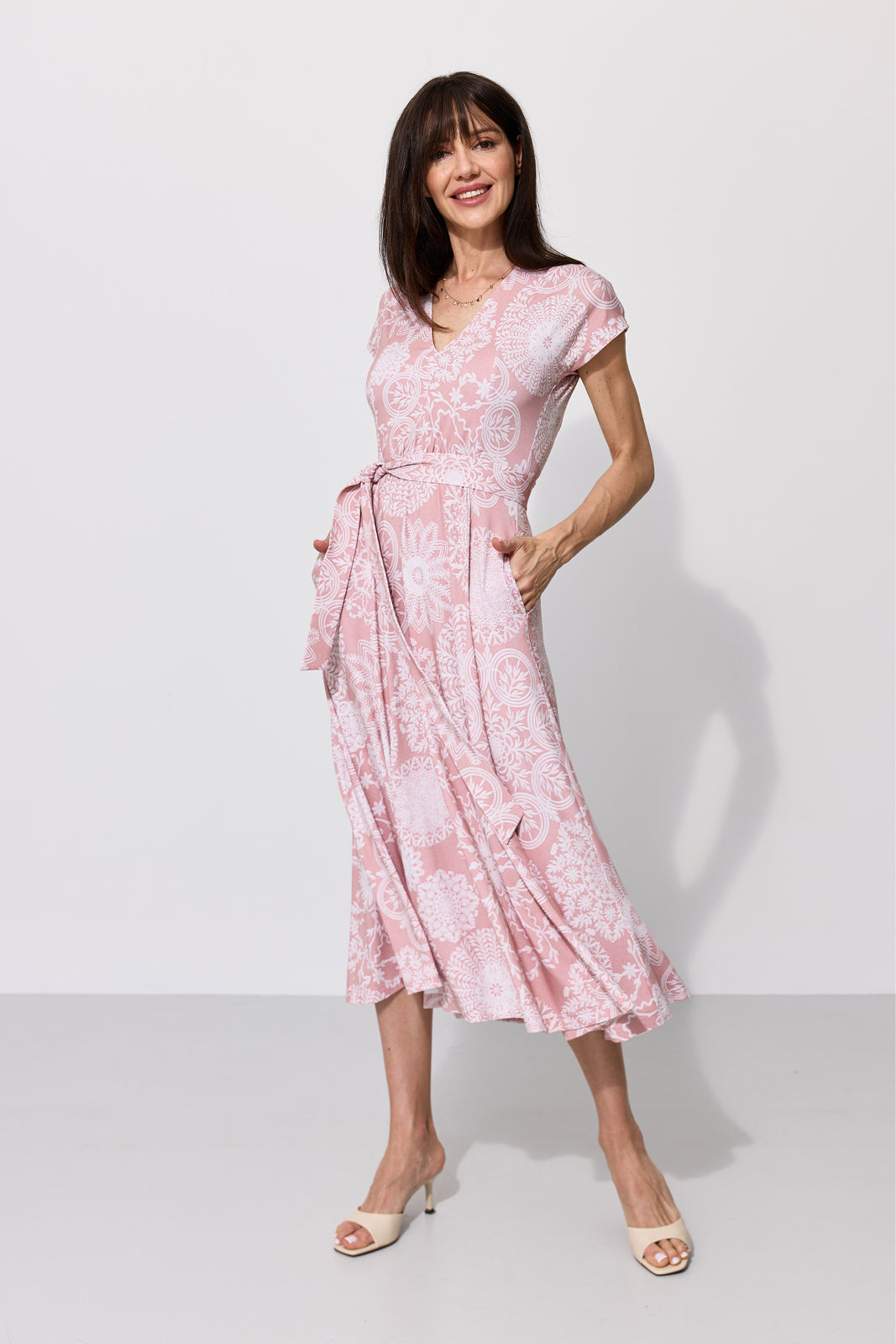 Dress TOSKANIA folk cut-out print pink