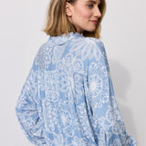 SHIRT ROMANTIC folk cut-outs print blue