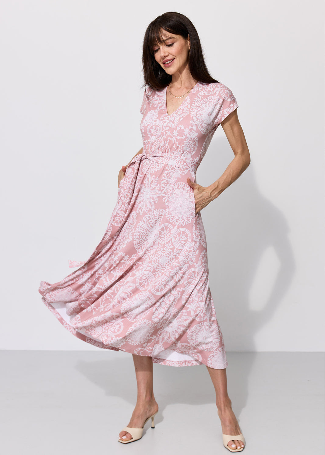Dress TOSKANIA folk cut-out print pink