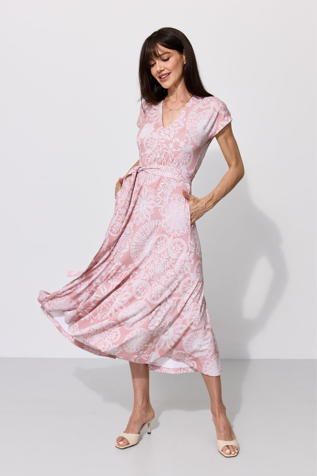 Dress TOSKANIA folk cut-out print pink