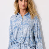 SHIRT ROMANTIC folk cut-outs print blue