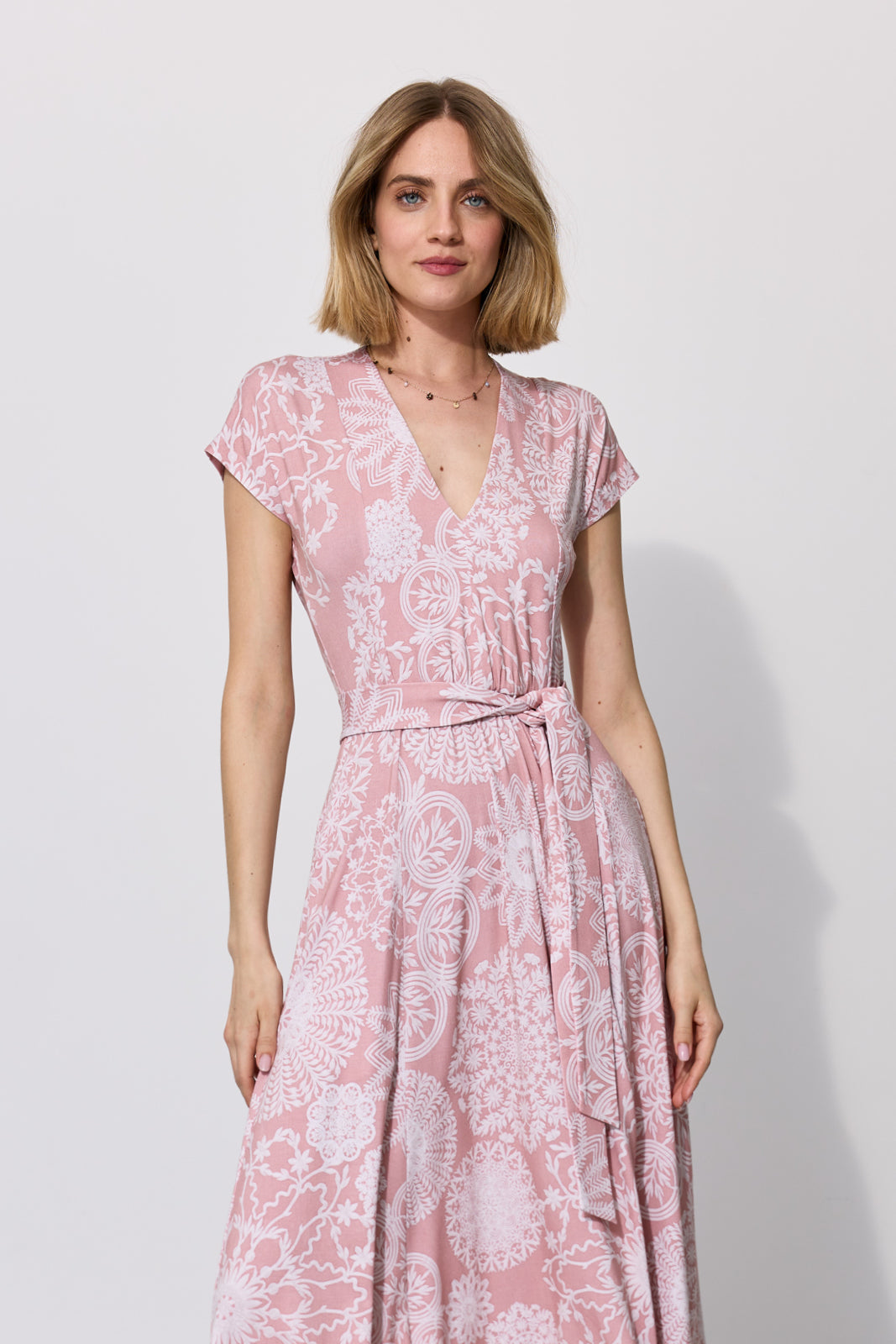 Dress TOSKANIA folk cut-out print pink