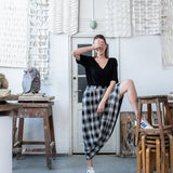 SPÓDNICA GARNITUROWA MAXI krata czarno-biała