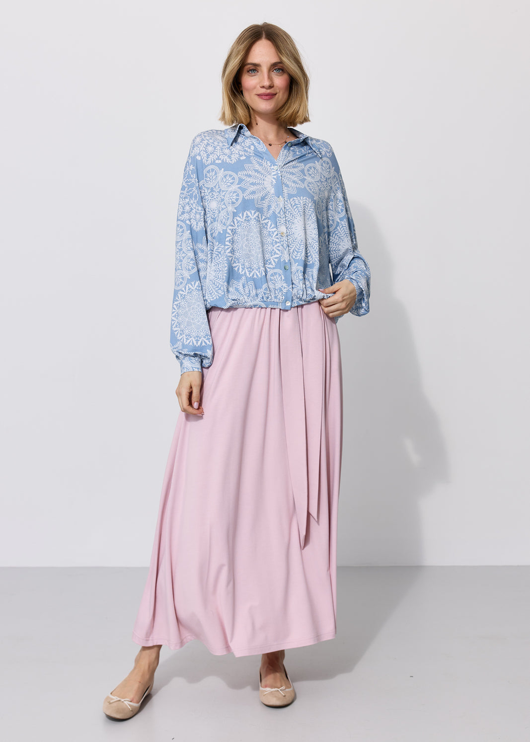 SHIRT ROMANTIC folk cut-outs print blue