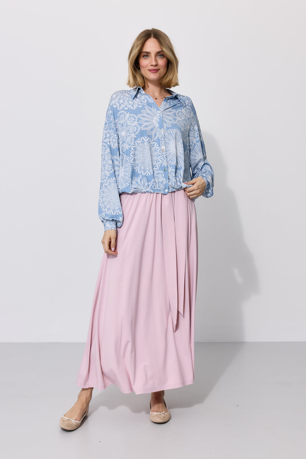 SHIRT ROMANTIC folk cut-outs print blue