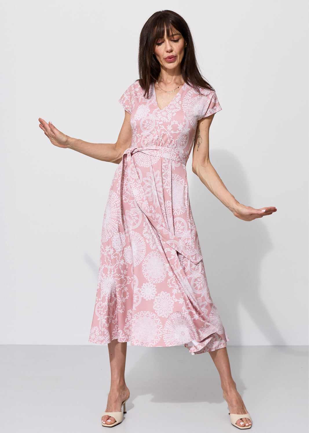 Dress TOSKANIA folk cut-out print pink
