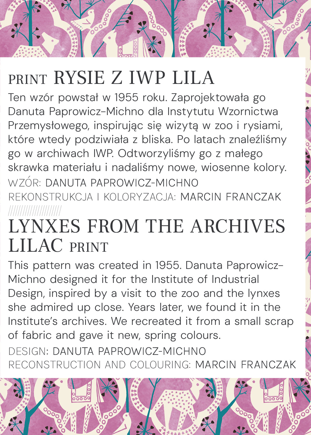 RZYMSKIE WAKACJE print rysie z IWP lila