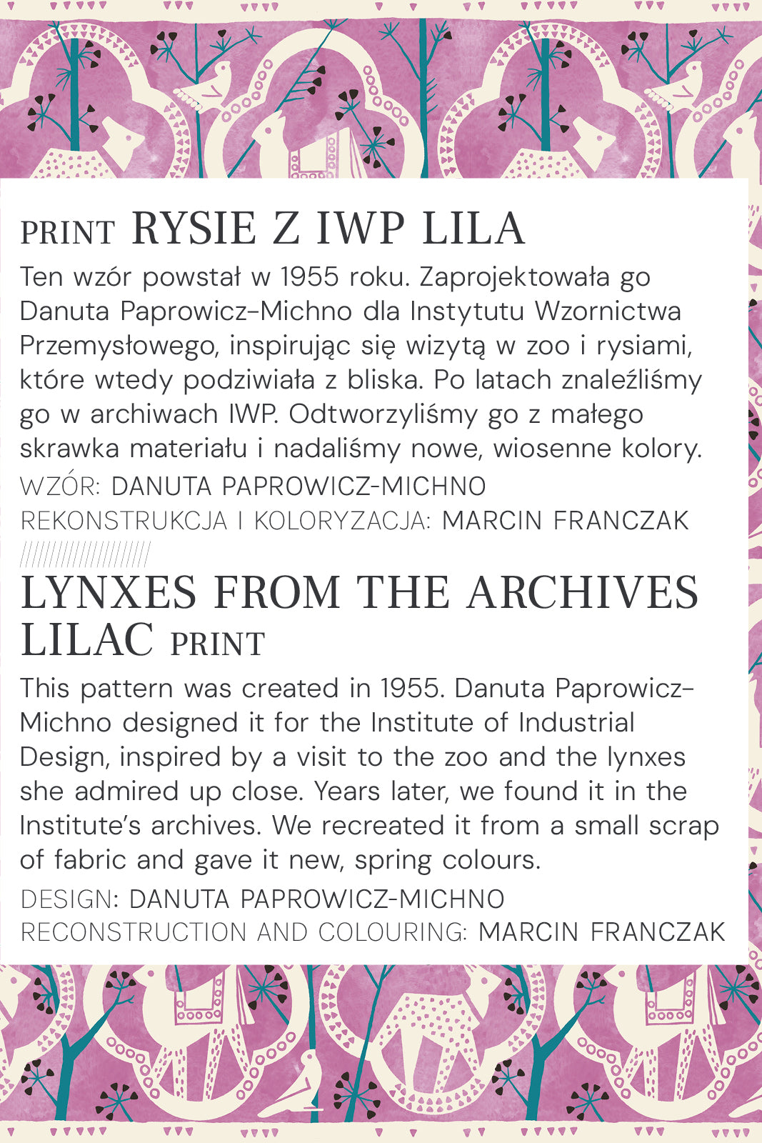 RZYMSKIE WAKACJE print rysie z IWP lila