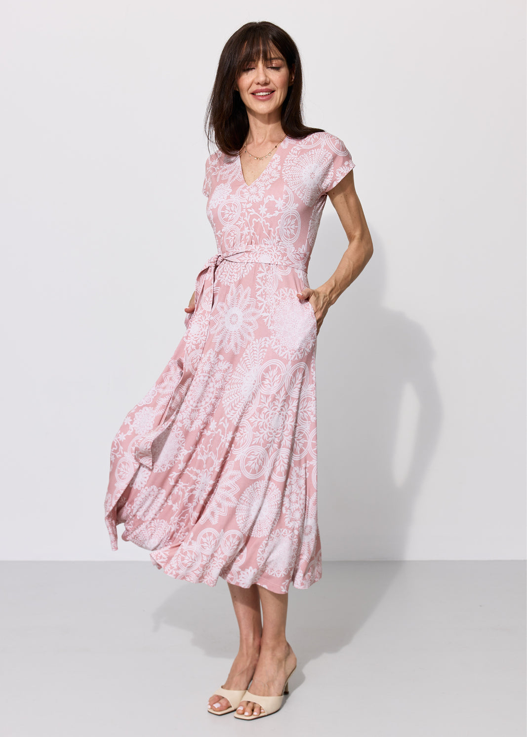 Dress TOSKANIA folk cut-out print pink