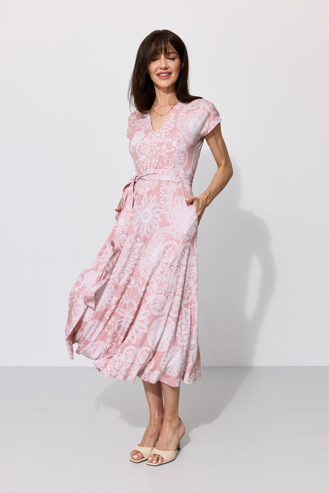 Dress TOSKANIA folk cut-out print pink