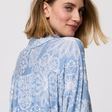 SHIRT ROMANTIC folk cut-outs print blue