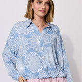 SHIRT ROMANTIC folk cut-outs print blue