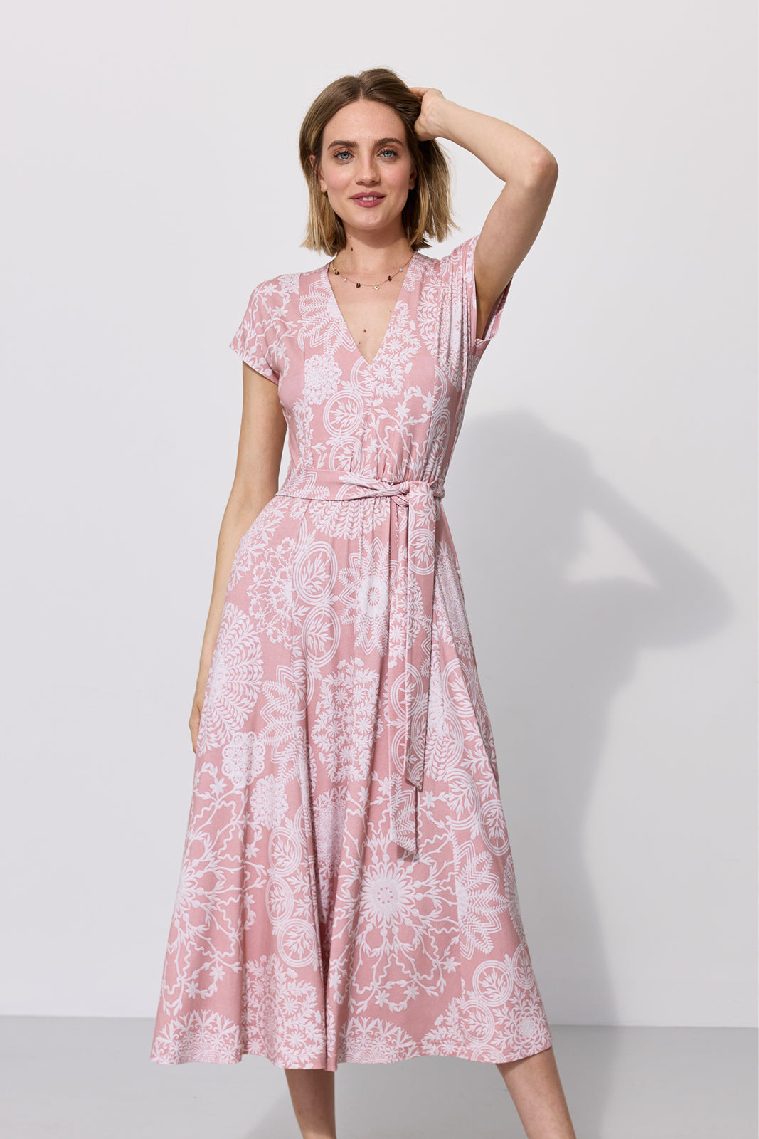 Dress TOSKANIA folk cut-out print pink