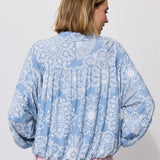 SHIRT ROMANTIC folk cut-outs print blue