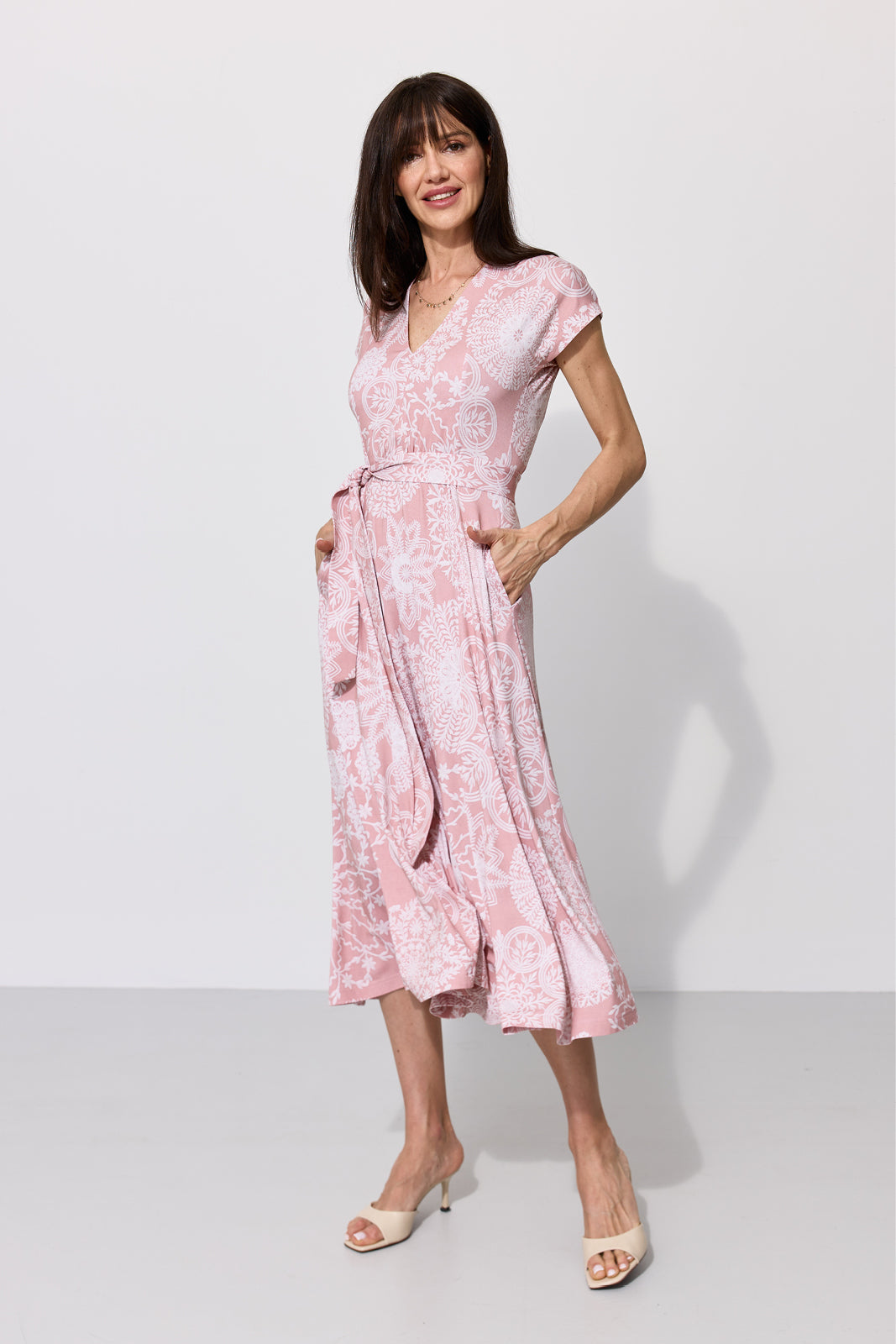 Dress TOSKANIA folk cut-out print pink