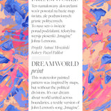 Wzór DREAMWORLD – akwarelowy print inspirowany mapą świata bez granic, tekstylna wersja „Imagine” Johna Lennona