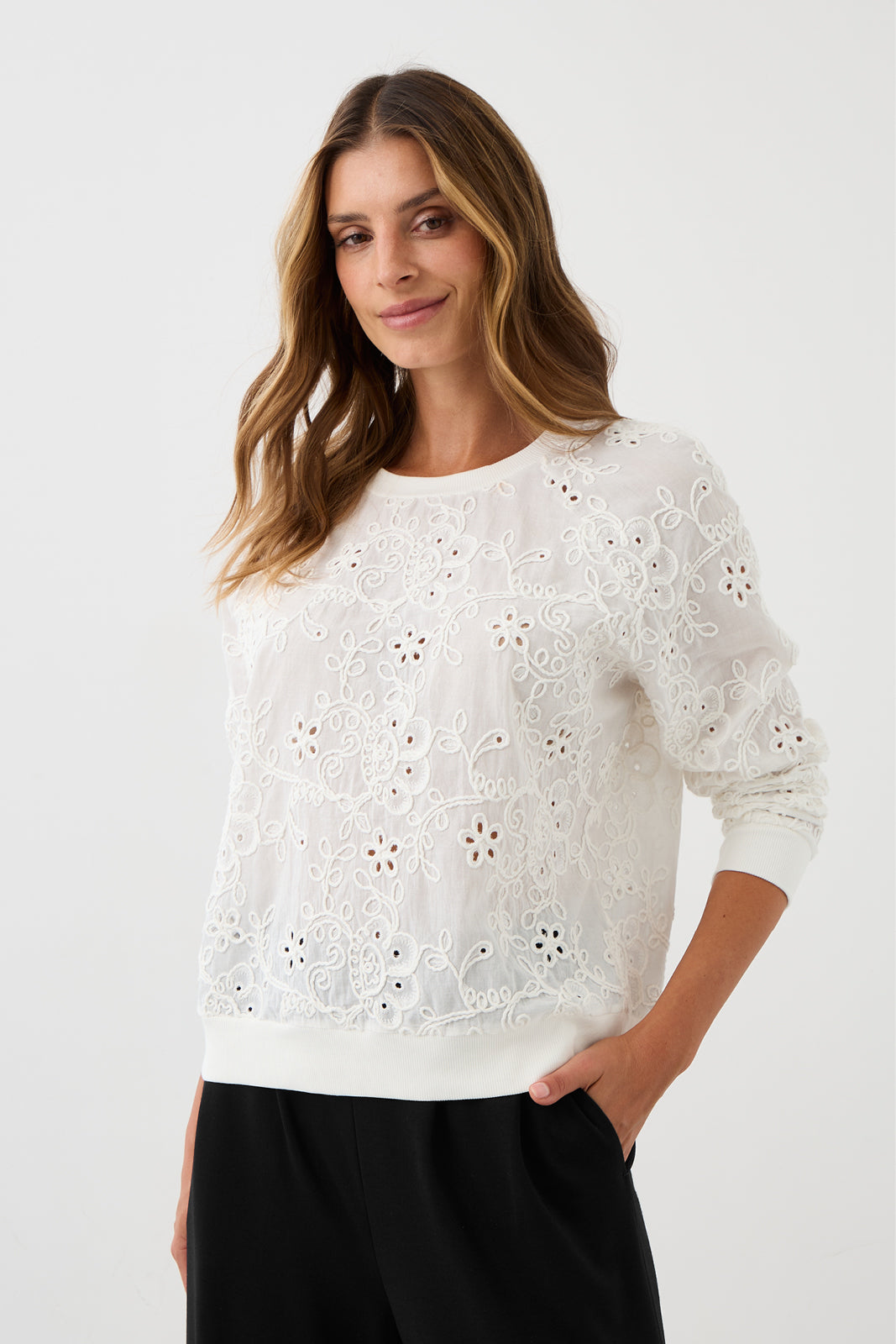 Bluza LUCY IN THE SKY haft richelieu white