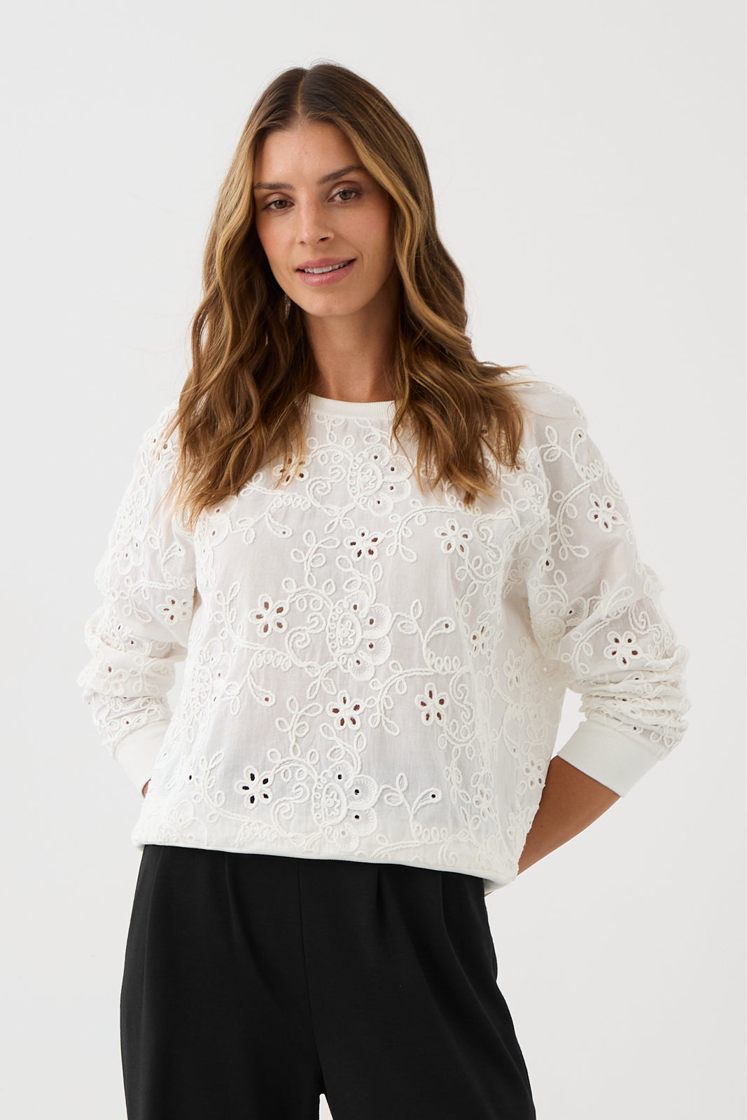 Bluza LUCY IN THE SKY haft richelieu white