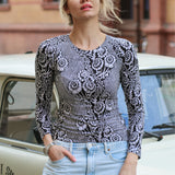 SAWCIA Z DŁUGIM RĘKAWEM print koronkowa robota na czerni