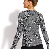 SAWCIA Z DŁUGIM RĘKAWEM print koronkowa robota na czerni