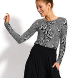 SAWCIA Z DŁUGIM RĘKAWEM print koronkowa robota na czerni