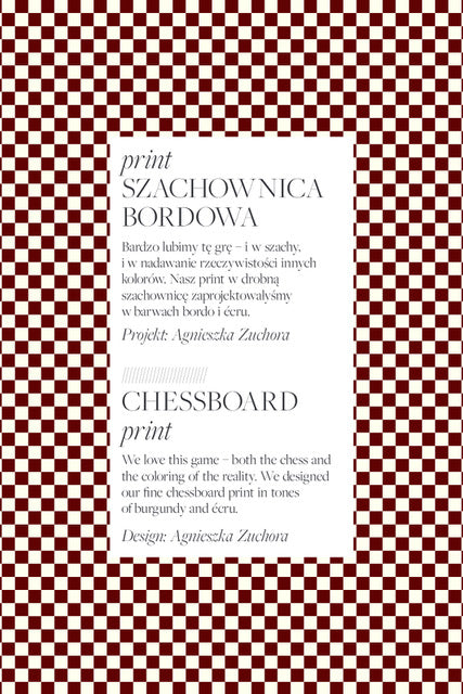 Bordowy wzór szachownicy – elegancki print w kolorach burgund i ecru, projekt Agnieszki Zachory