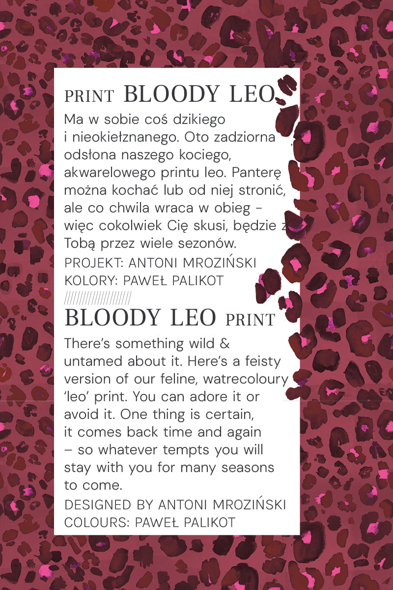 Dziki, akwarelowy print Bloody Leo w czerwieni i fioletach – ponadczasowy wzór odzieżowy