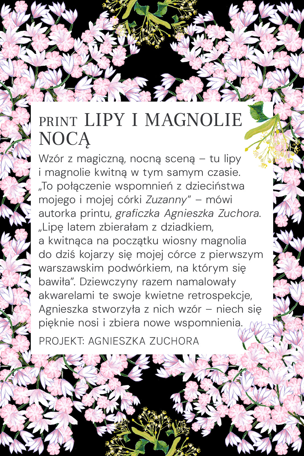 LIBERTY DRESS print lipy i magnolie nocą