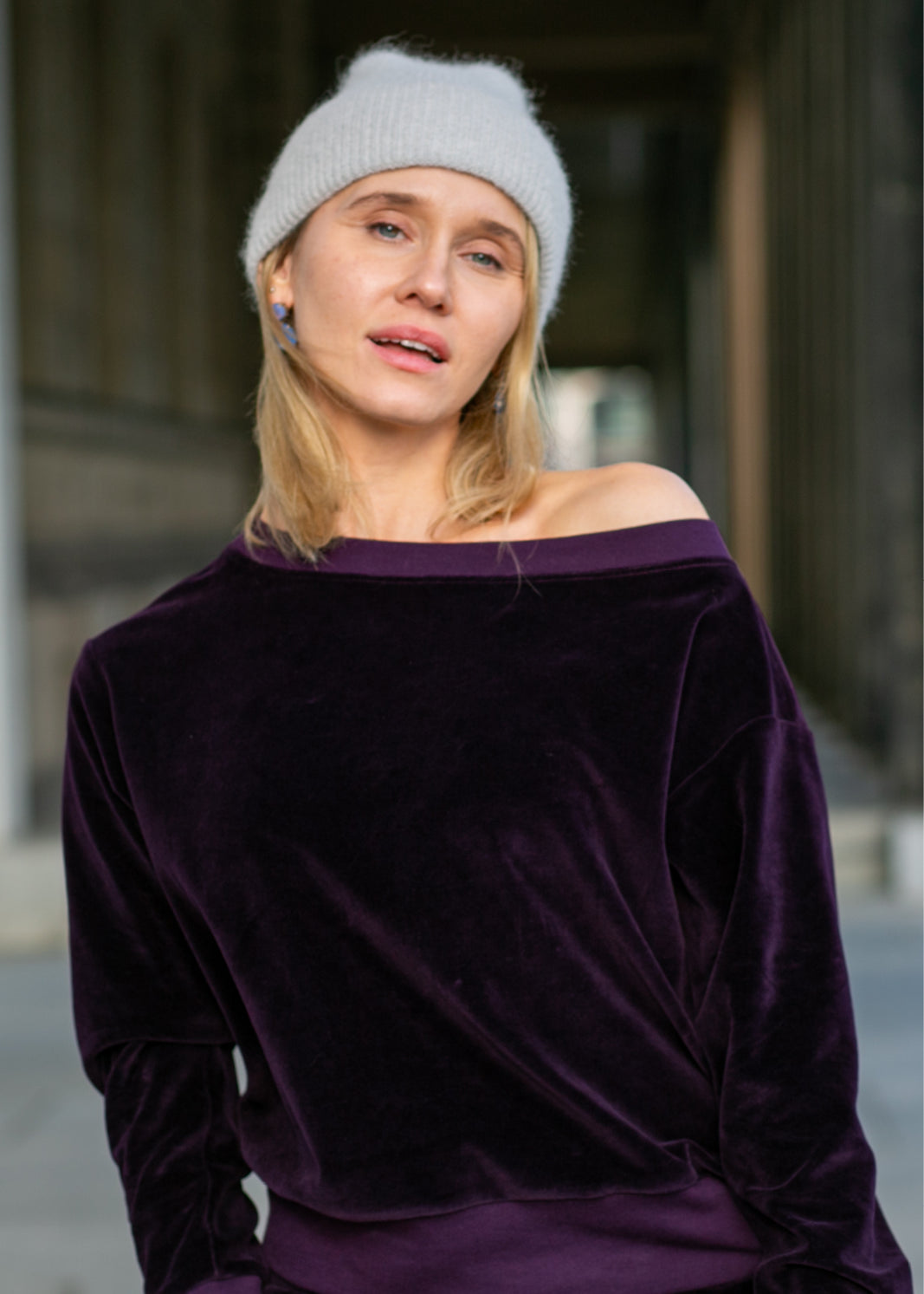 OVERSIZOWA BLUZA śliwkowy welur