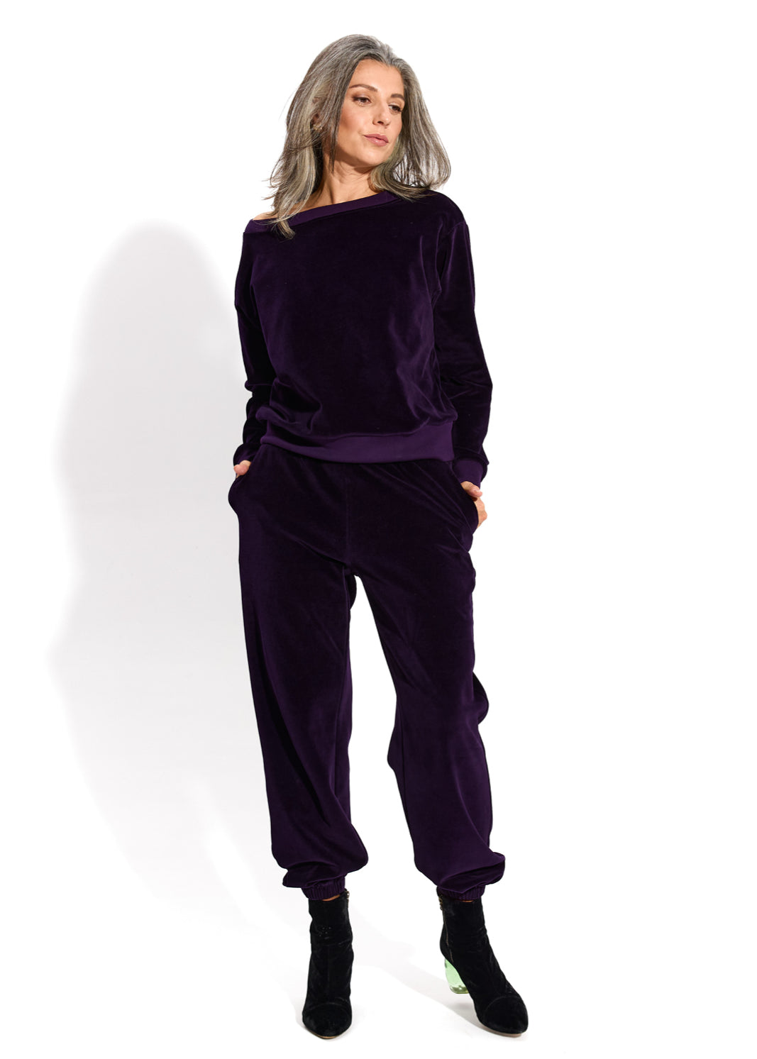 OVERSIZOWA BLUZA śliwkowy welur