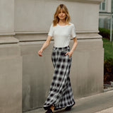 SPÓDNICA GARNITUROWA MAXI krata czarno-biała