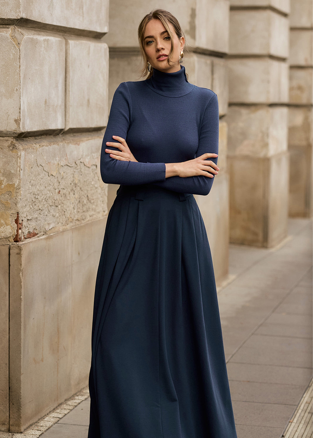 SPÓDNICA GARNITUROWA MAXI nocny granat