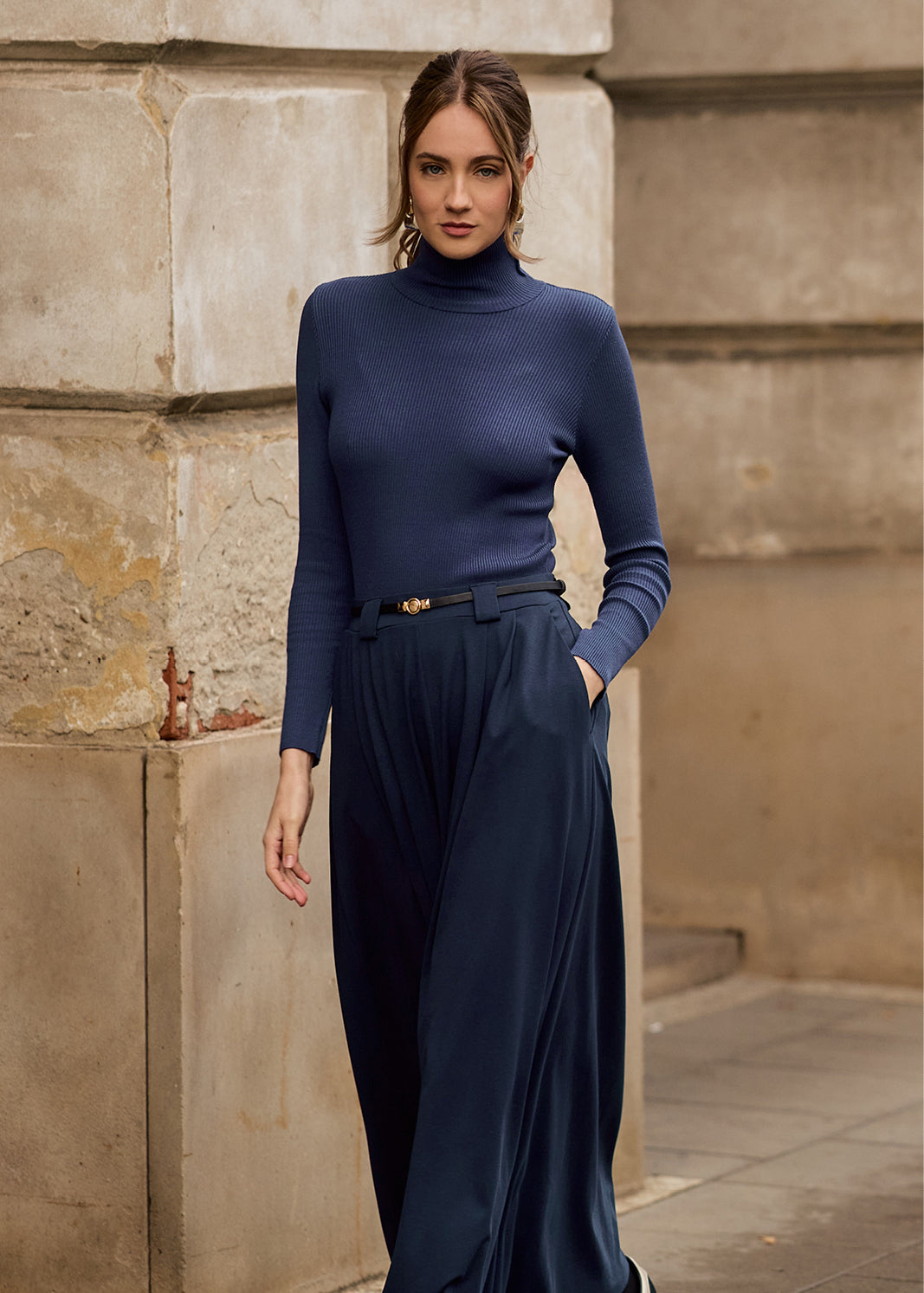 SPÓDNICA GARNITUROWA MAXI nocny granat