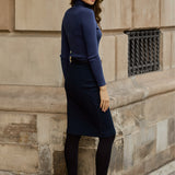 SPÓDNICA TUBA MIDI granatowy prążek