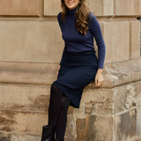 SPÓDNICA TUBA MIDI granatowy prążek