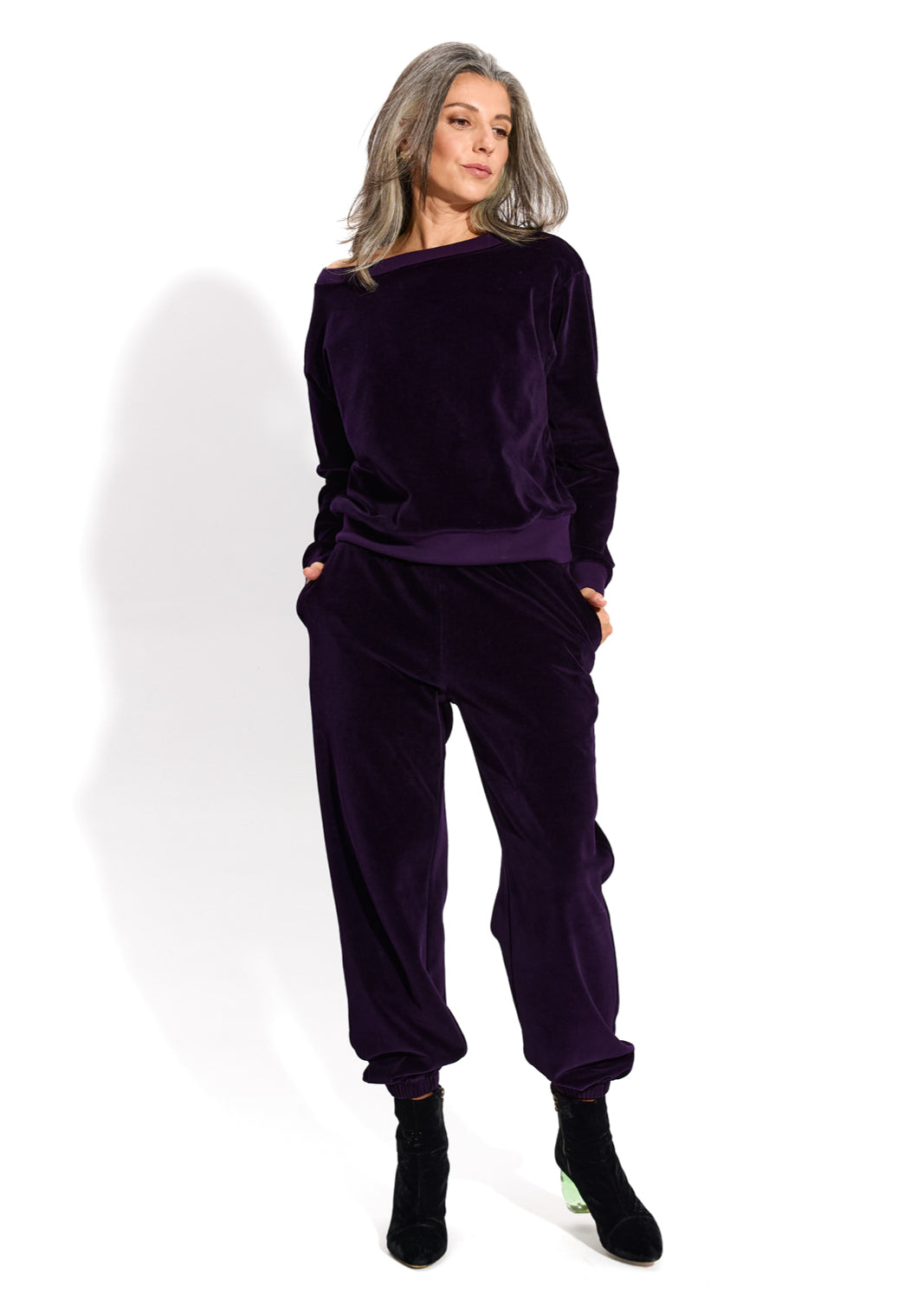 SPODNIE DRESOWE śliwkowy welur