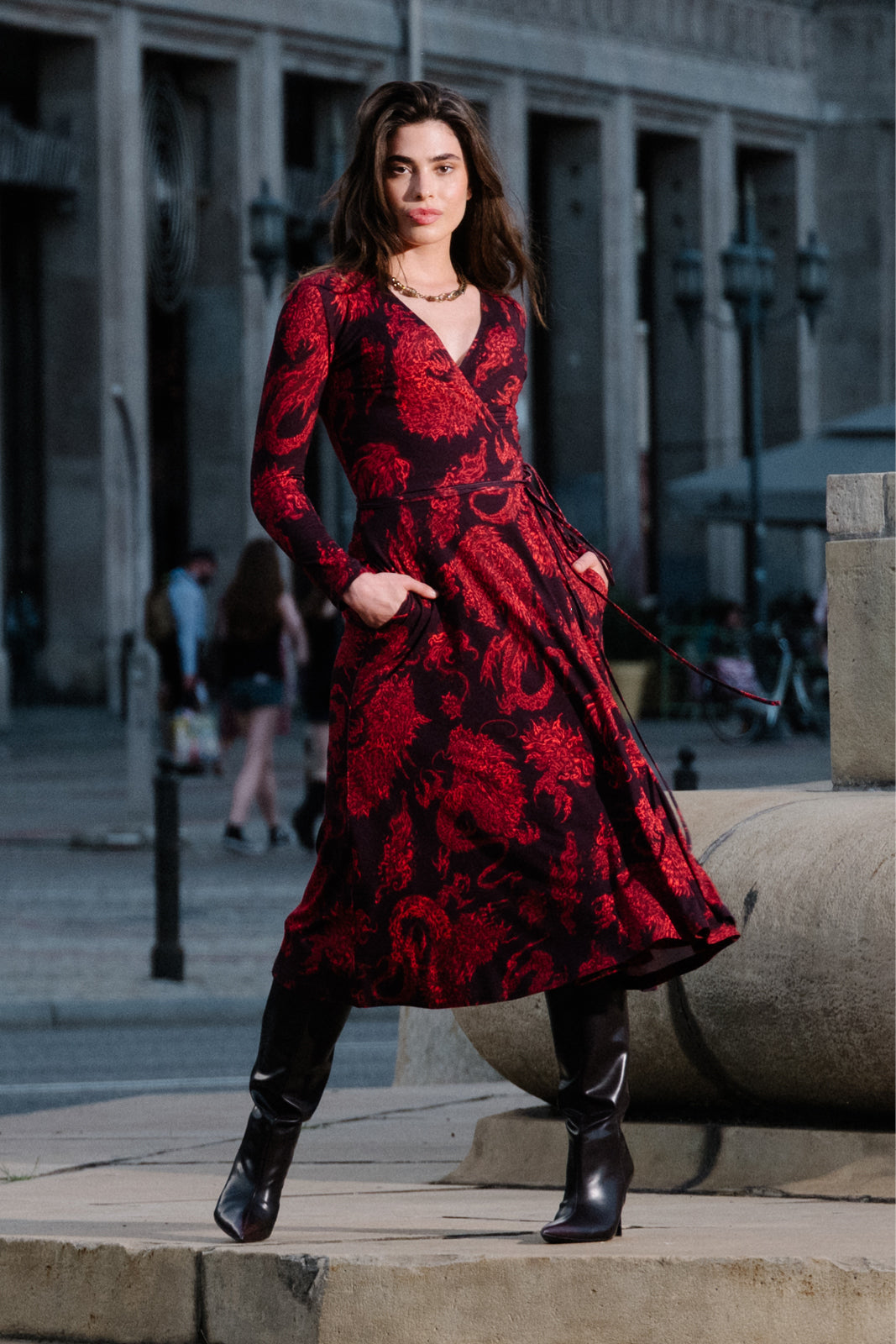 Sukienka DREAMGIRL z długim rękawem print Swanski Studio red