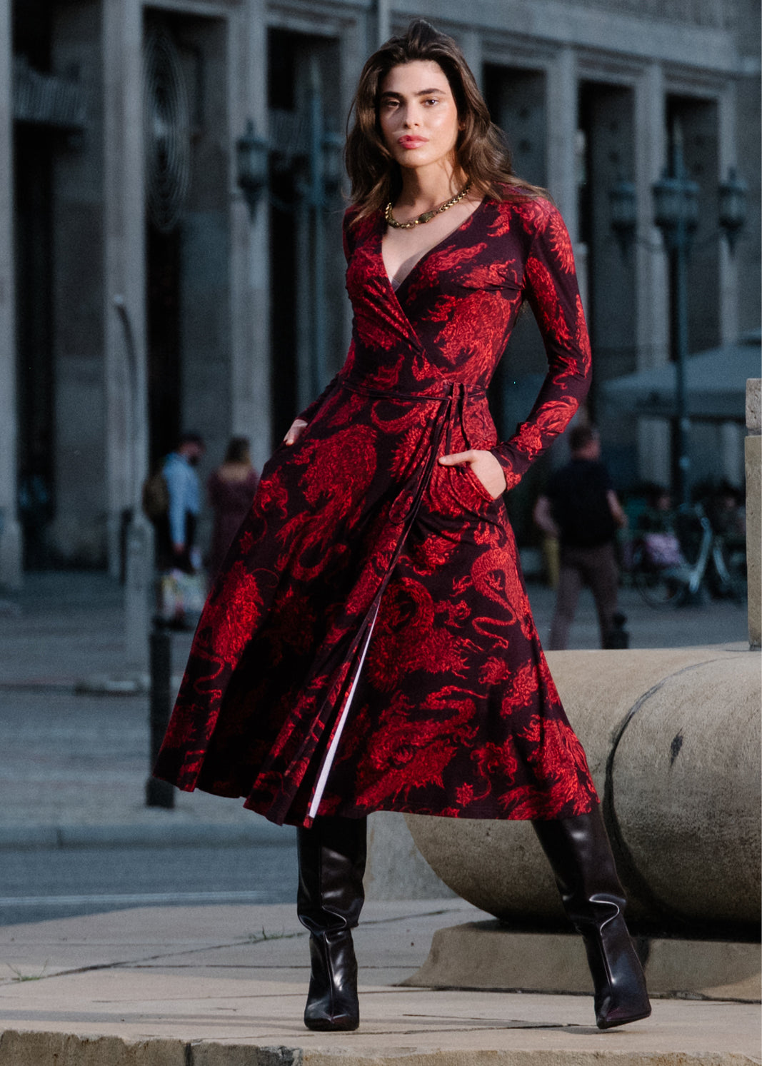 Sukienka DREAMGIRL z długim rękawem print Swanski Studio red